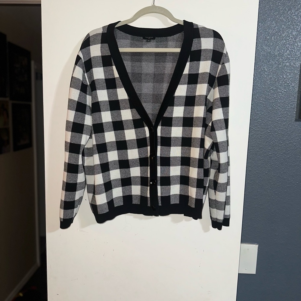Talbots Black and White Checkered Women's Sweater Cardigan‎ Size 2x - Picture 2 of 5
